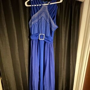 Elegant Blue Evening Pant Jumpsuit